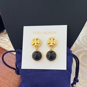 Tory Burch Livia Black and Gold Drop Earrings